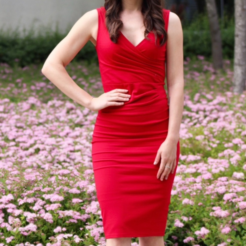 Le Chateau Red Ponte Knit Bodycon Dress
